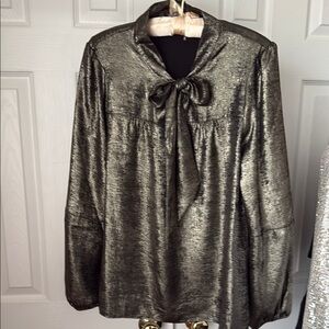 DKNY black & gold metallic Tie Front Blouse